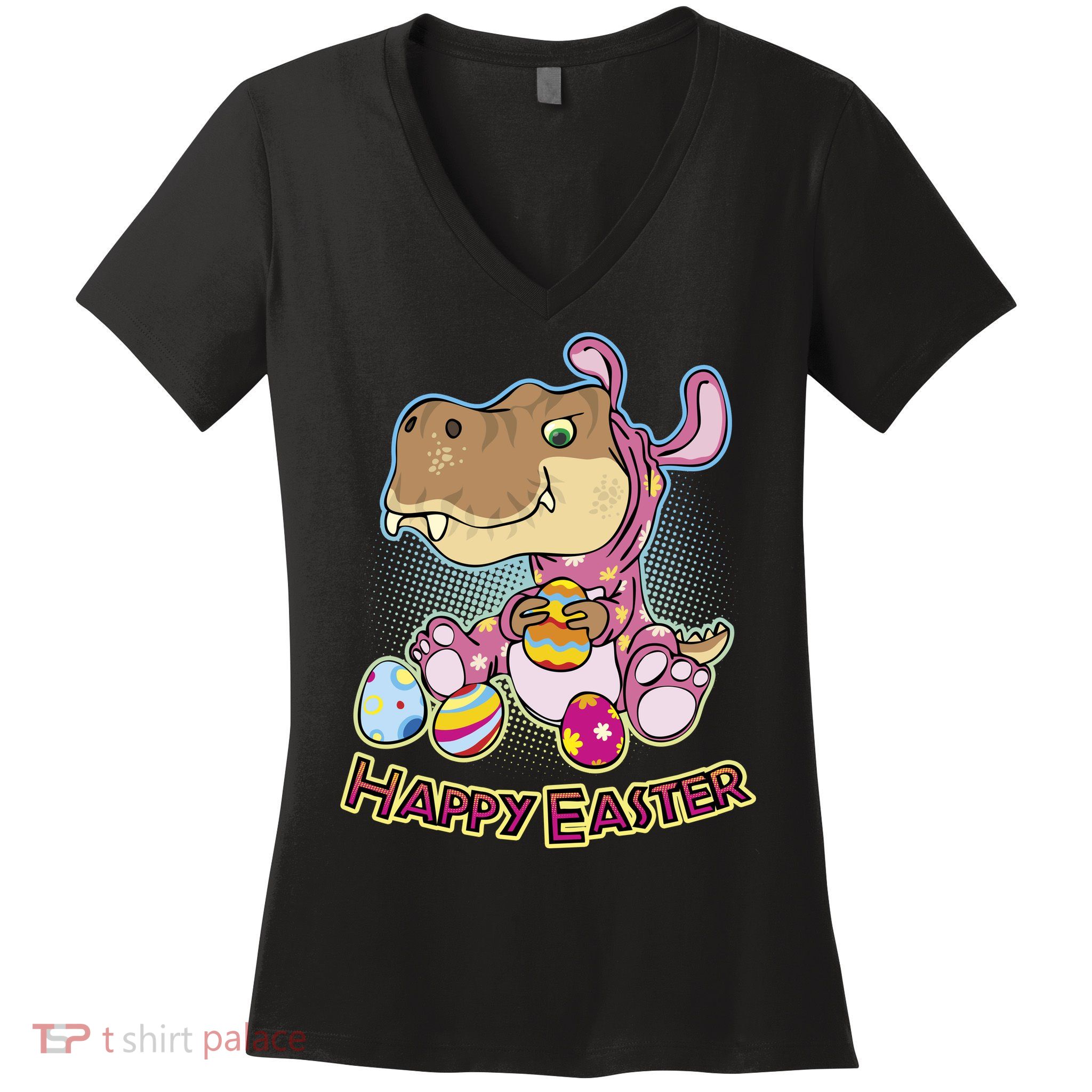 Funny Happy Easter Dinosaur Easter Bunny Costume Women's V-Neck T-Shirt