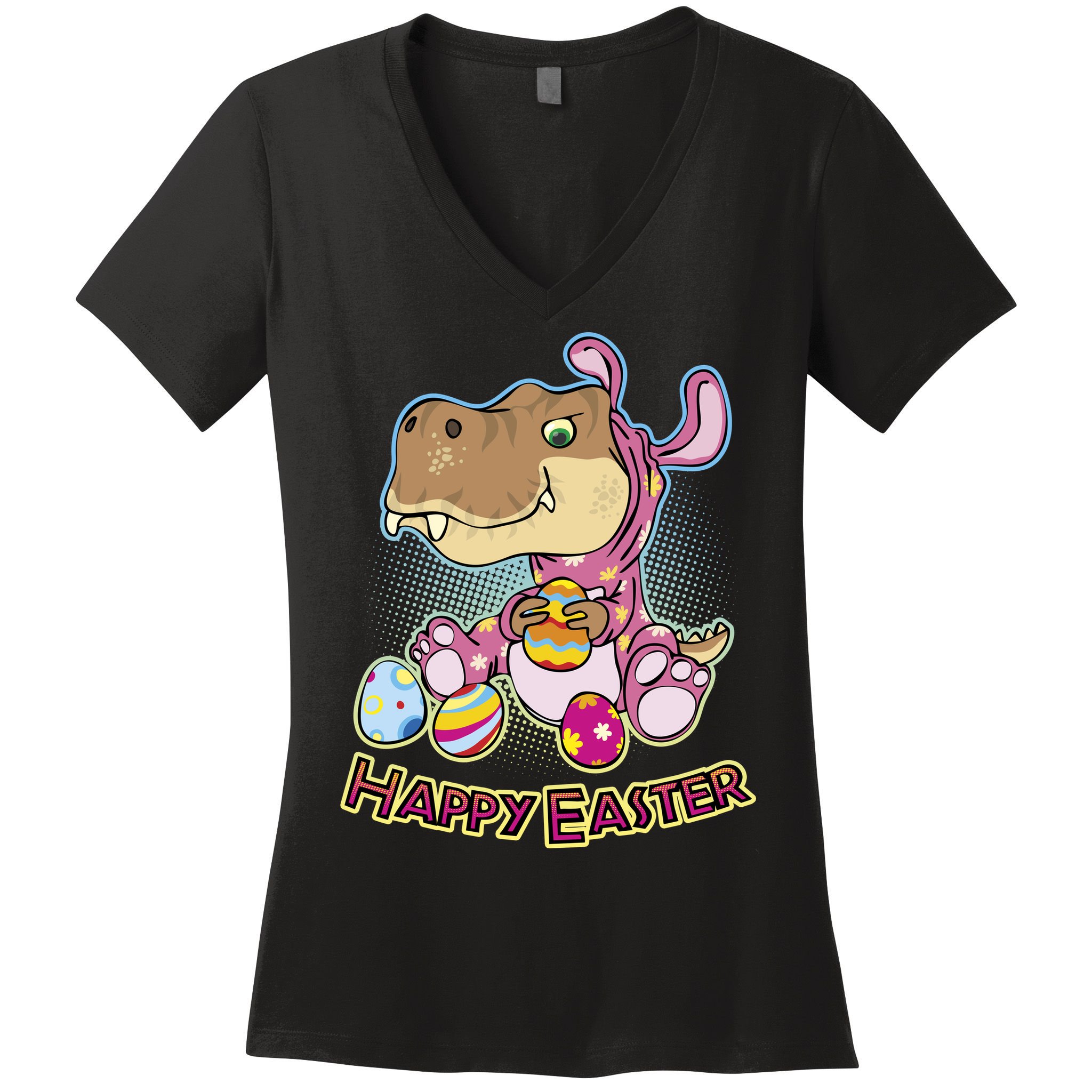 Funny Happy Easter Dinosaur Easter Bunny Costume Women's V-Neck T-Shirt