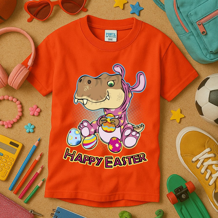 Funny Happy Easter Dinosaur Easter Bunny Costume Kids T-Shirt