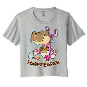 Funny Happy Easter Dinosaur Easter Bunny Costume Women's Crop Top Tee