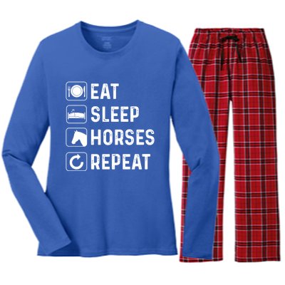 Funny Horse Eat Sleep Horses Horseback Riding Horse Gift Women's Long Sleeve Flannel Pajama Set 