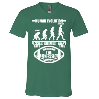 Funny Human Evolution Football Fan V-Neck T-Shirt