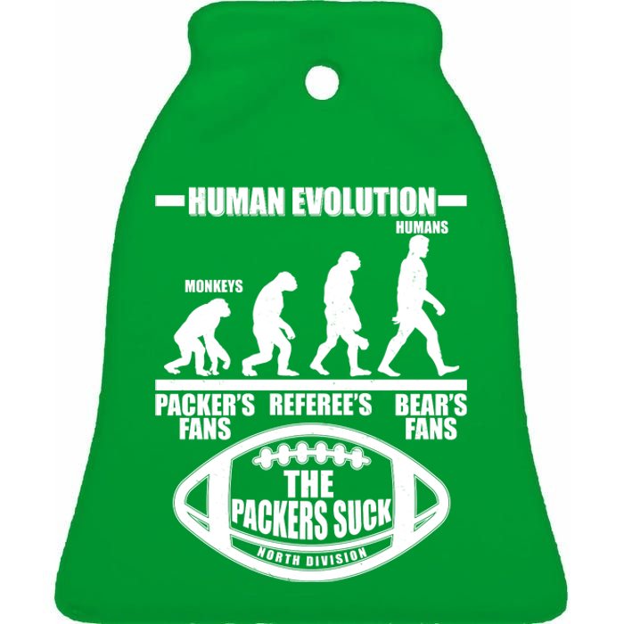 Funny Human Evolution Football Fan Ceramic Bell Ornament