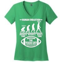 Funny Human Evolution Football Fan Women's V-Neck T-Shirt