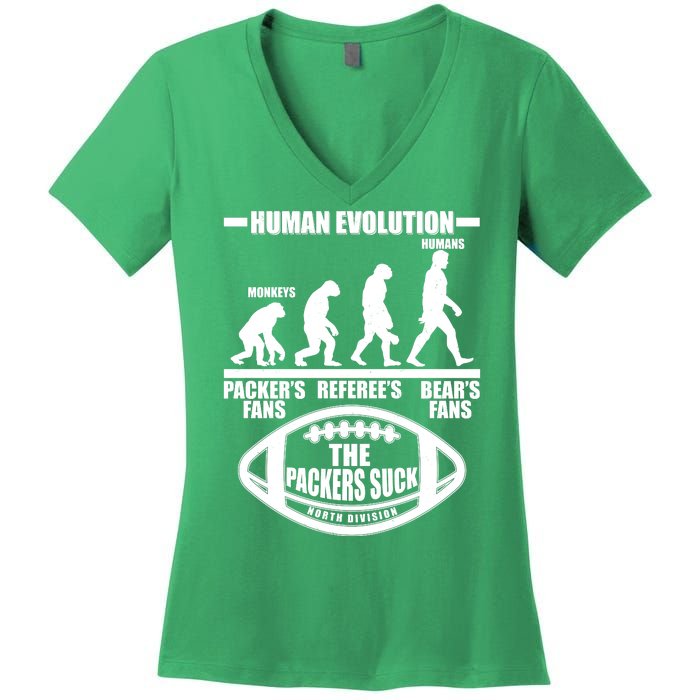 Funny Human Evolution Football Fan Women's V-Neck T-Shirt