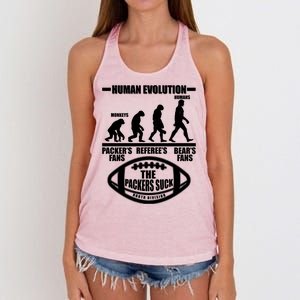 Funny Human Evolution Football Fan Women's Knotted Racerback Tank