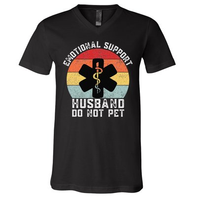 Funny Husband Emotional Support Husband Do Not Pet V-Neck T-Shirt