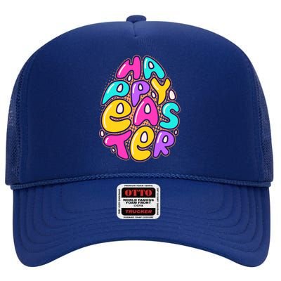 Funny Happy Easter Egg High Crown Mesh Back Trucker Hat