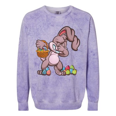 Funny Happy Easter Dabbing Bunny Basket Eggs Colorblast Crewneck Sweatshirt