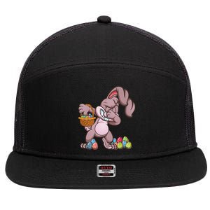 Funny Happy Easter Dabbing Bunny Basket Eggs 7 Panel Mesh Trucker Snapback Hat