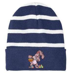 Funny Happy Easter Dabbing Bunny Basket Eggs Striped Beanie with Solid Band