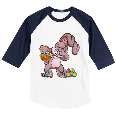 Funny Happy Easter Dabbing Bunny Basket Eggs Baseball Sleeve Shirt