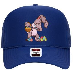 Funny Happy Easter Dabbing Bunny Basket Eggs High Crown Mesh Back Trucker Hat