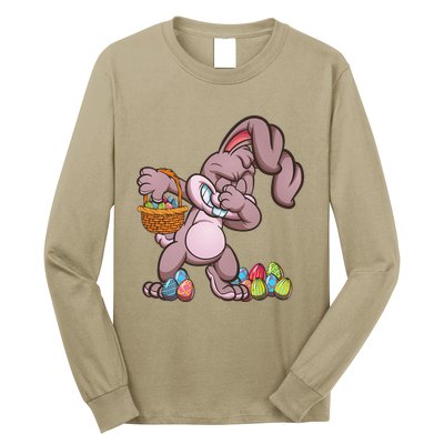 Funny Happy Easter Dabbing Bunny Basket Eggs Long Sleeve Shirt