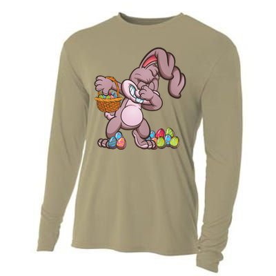 Funny Happy Easter Dabbing Bunny Basket Eggs Cooling Performance Long Sleeve Crew