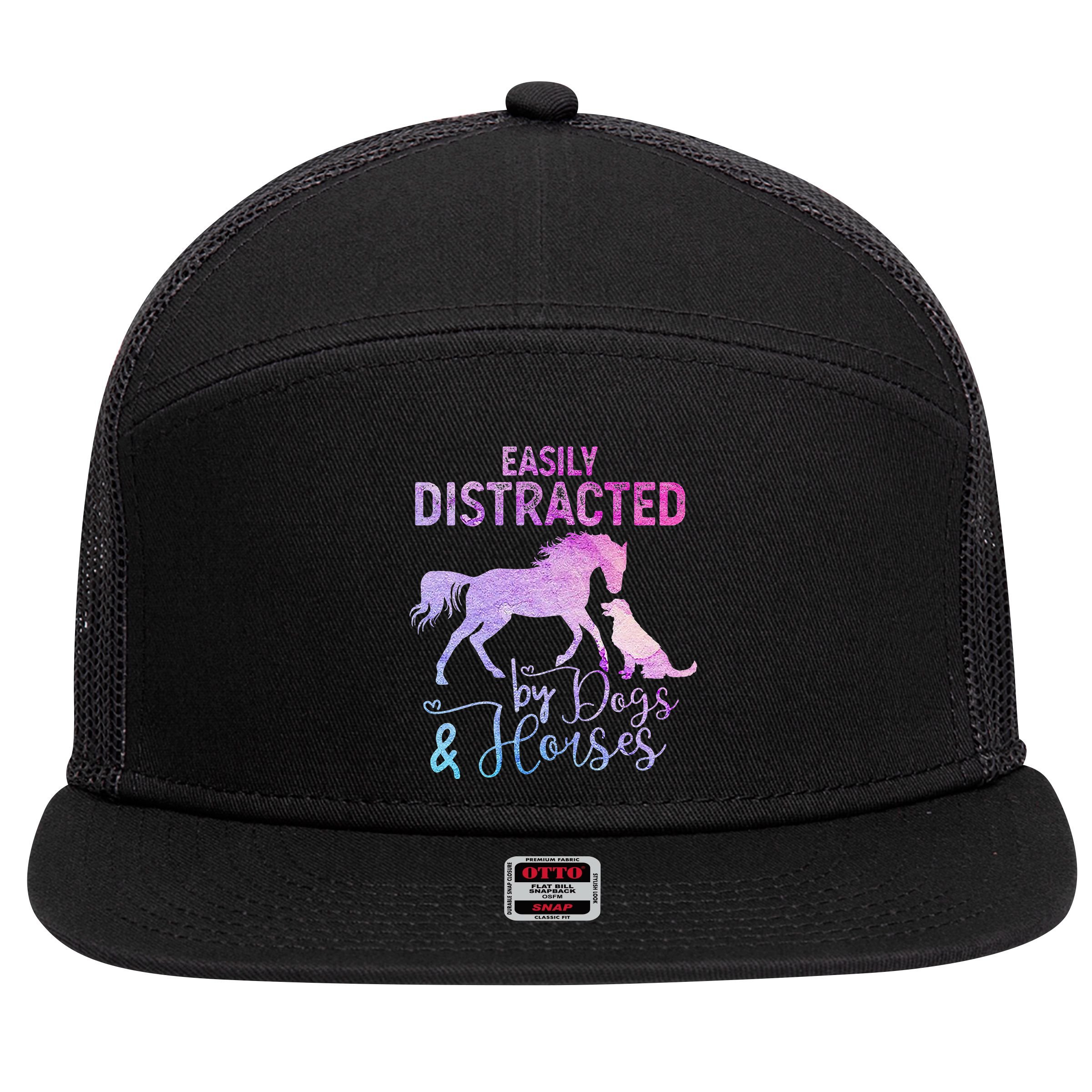 Funny Horse  Easily Distracted 7 Panel Mesh Trucker Snapback Hat