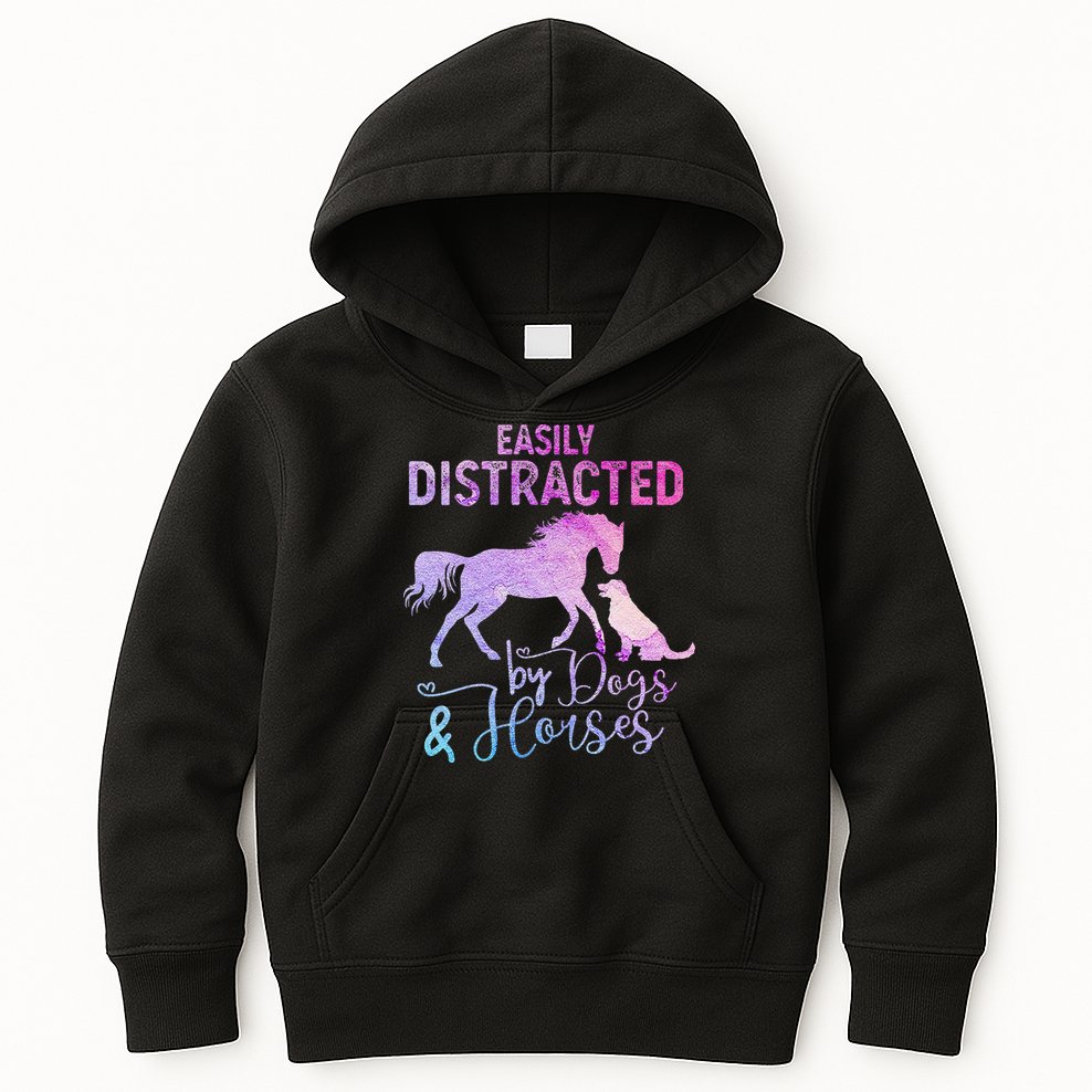 Funny Horse  Easily Distracted Kids Hoodie