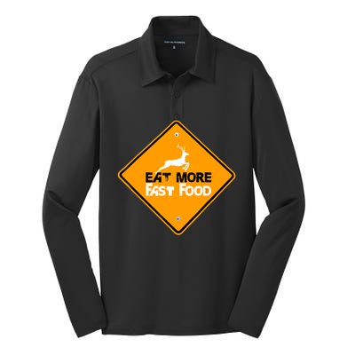 Funny Hunting Eat More Fast Food Deer Hunting Silk Touch Performance Long Sleeve Polo