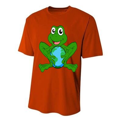 Frog Holding Earth Day Cute Animal Save The Planet Performance Sprint T-Shirt