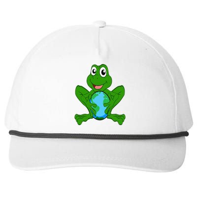 Frog Holding Earth Day Cute Animal Save The Planet Snapback Five-Panel Rope Hat