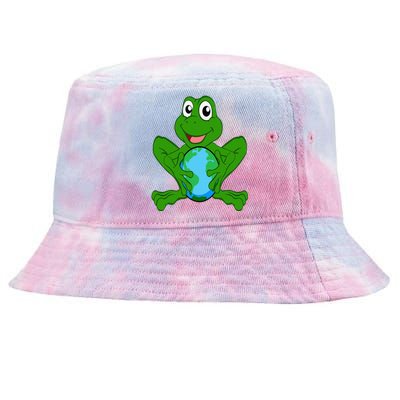 Frog Holding Earth Day Cute Animal Save The Planet Tie-Dyed Bucket Hat