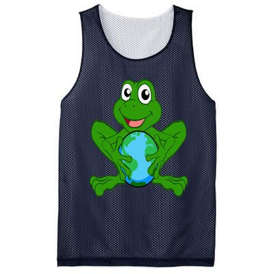 Frog Holding Earth Day Cute Animal Save The Planet Mesh Reversible Basketball Jersey Tank