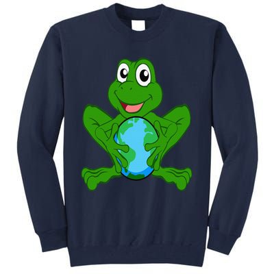 Frog Holding Earth Day Cute Animal Save The Planet Tall Sweatshirt