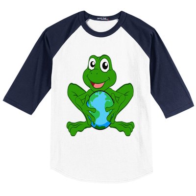 Frog Holding Earth Day Cute Animal Save The Planet Baseball Sleeve Shirt