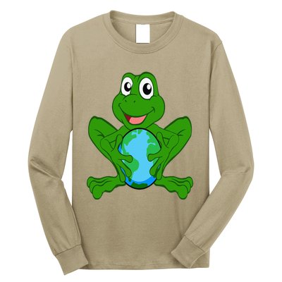 Frog Holding Earth Day Cute Animal Save The Planet Long Sleeve Shirt