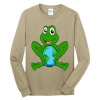 Frog Holding Earth Day Cute Animal Save The Planet Tall Long Sleeve T-Shirt