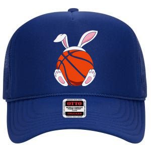 Funnyns Happy Easter Basketball Bunny Coach High Crown Mesh Back Trucker Hat