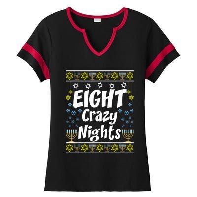 Funny Hanukkah Eight Crazy Nights Jewish Ladies Halftime Notch Neck Tee