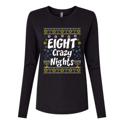 Funny Hanukkah Eight Crazy Nights Jewish Womens Cotton Relaxed Long Sleeve T-Shirt