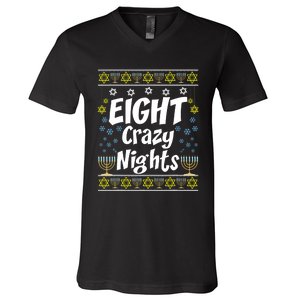 Funny Hanukkah Eight Crazy Nights Jewish V-Neck T-Shirt