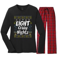 Funny Hanukkah Eight Crazy Nights Jewish Women's Long Sleeve Flannel Pajama Set 