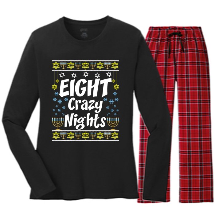 Funny Hanukkah Eight Crazy Nights Jewish Women's Long Sleeve Flannel Pajama Set 