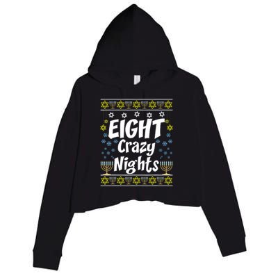 Funny Hanukkah Eight Crazy Nights Jewish Crop Fleece Hoodie