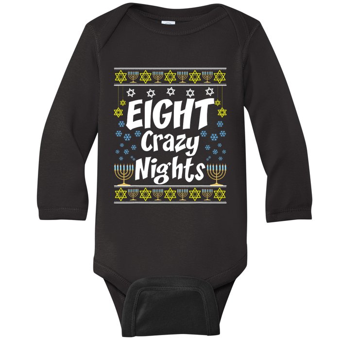 Funny Hanukkah Eight Crazy Nights Jewish Baby Long Sleeve Bodysuit