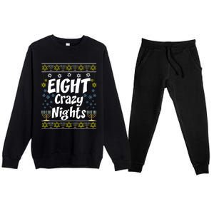 Funny Hanukkah Eight Crazy Nights Jewish Premium Crewneck Sweatsuit Set