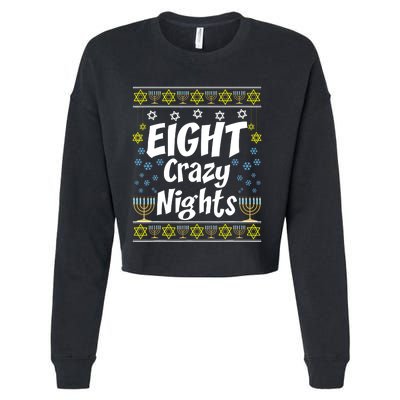 Funny Hanukkah Eight Crazy Nights Jewish Cropped Pullover Crew