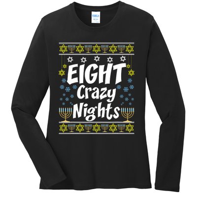 Funny Hanukkah Eight Crazy Nights Jewish Ladies Long Sleeve Shirt