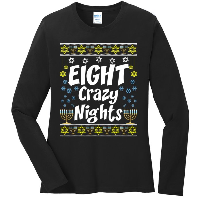 Funny Hanukkah Eight Crazy Nights Jewish Ladies Long Sleeve Shirt