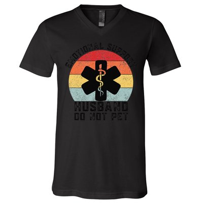 Funny Husband Emotional Support Husband Do Not Pet V-Neck T-Shirt