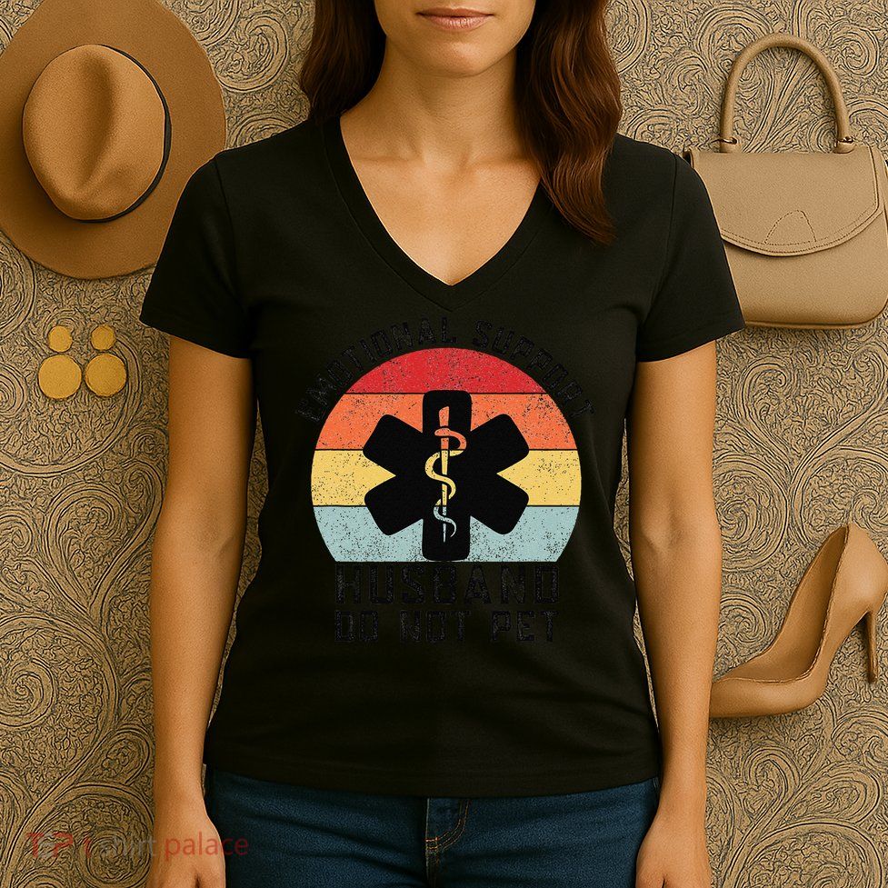 Funny Husband Emotional Support Husband Do Not Pet Women's V-Neck T-Shirt