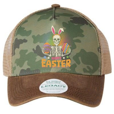 Funny Happy Easter Spooky Skeleton with Bunny Ears Legacy Tie Dye Trucker Hat