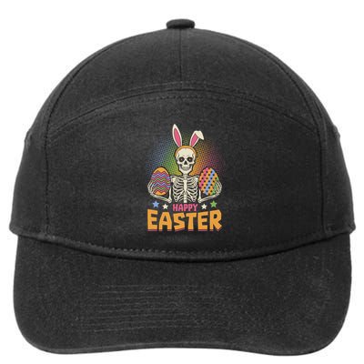 Funny Happy Easter Spooky Skeleton with Bunny Ears 7-Panel Snapback Hat