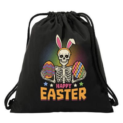 Funny Happy Easter Spooky Skeleton with Bunny Ears Drawstring Bag