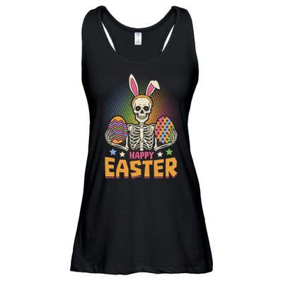 Funny Happy Easter Spooky Skeleton with Bunny Ears Ladies Essential Flowy Tank