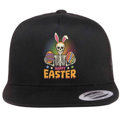 Funny Happy Easter Spooky Skeleton with Bunny Ears Flatbill Hat