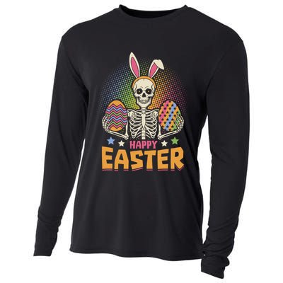 Funny Happy Easter Spooky Skeleton with Bunny Ears Cooling Performance Long Sleeve Crew